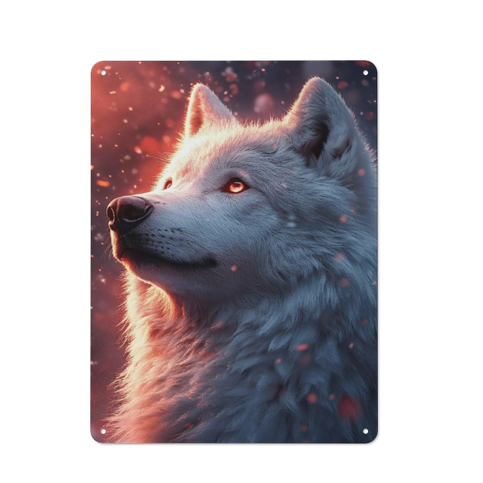 Junmoney Style-6 Majestic White Wolf Portrait With Glowing Eyes Vintage Metal Wall Sign 40X30cm For Garage Wall, Suited To Garage Decor Collectors