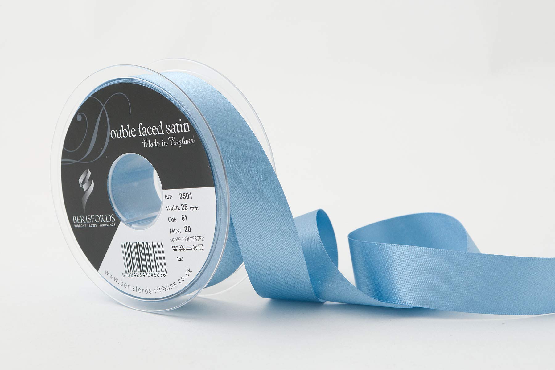 Berisfords Double FACE Poly Satin Ribbon, Dusky Blue, 25 mm