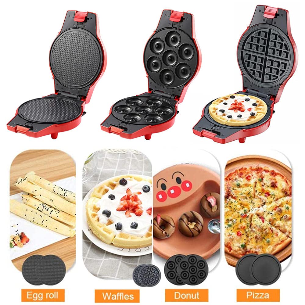 Sandwichera 4 en 1, Placas Intercambiables, Sandwich tostadora, Gofrera gofres belgas, Grill Plancha para Carne y Pescado, Placas con Recubrimiento Anti-adherente y Asa de Toque Frío