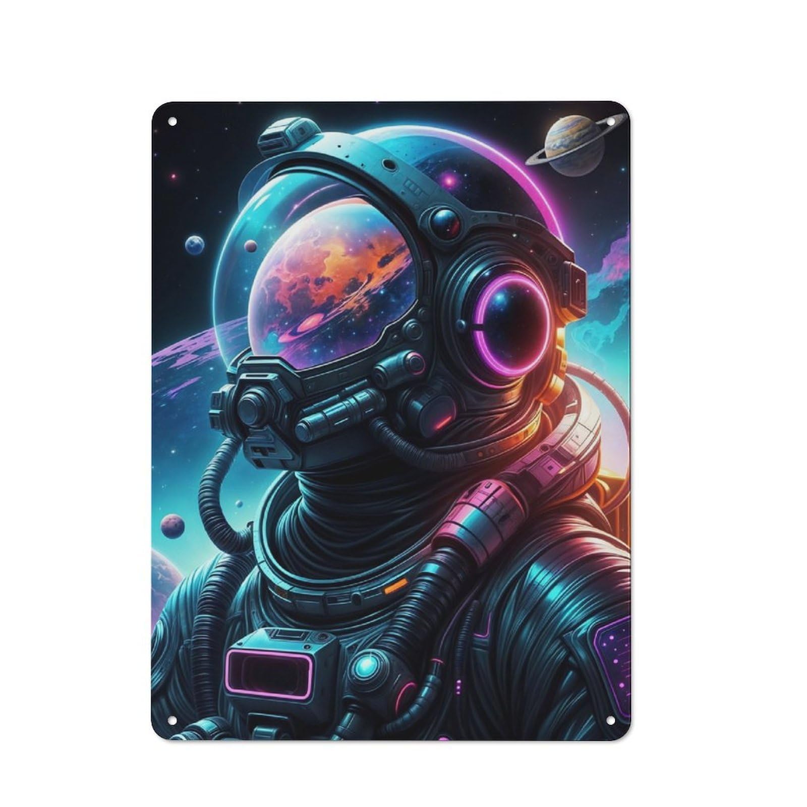 Junmoney Astronaut Colorful Vintage Tin Sign 40X30cm With For Café Or Home Bar, Suited To Café-Style Decor Fans