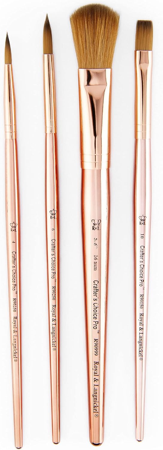 Royal & Langnickel Crafter's Choice Pro Synthetic Sable Angular Craft Brush Set, 4pc