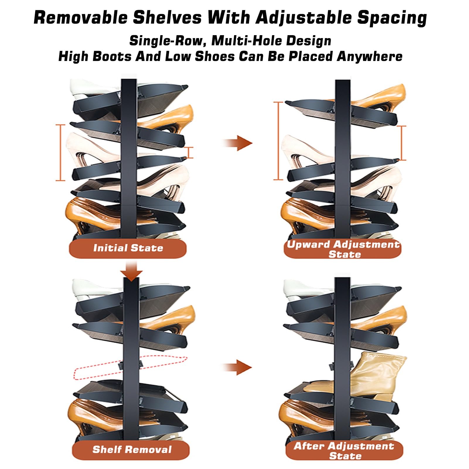 Zapatero extraíble giratorio de 360°, organizador multicapa de altura Ajustable, estante de almacenamiento Vertical, para armario, pasillo o entrada (7 niveles).