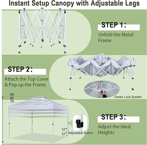 Miniatura 6 de Tangkula Toldo desplegable de 10 x 10 pies, toldo para exteriores fácil de instalar con bloqueo central, bolsa de transporte con ruedas, techo doble
