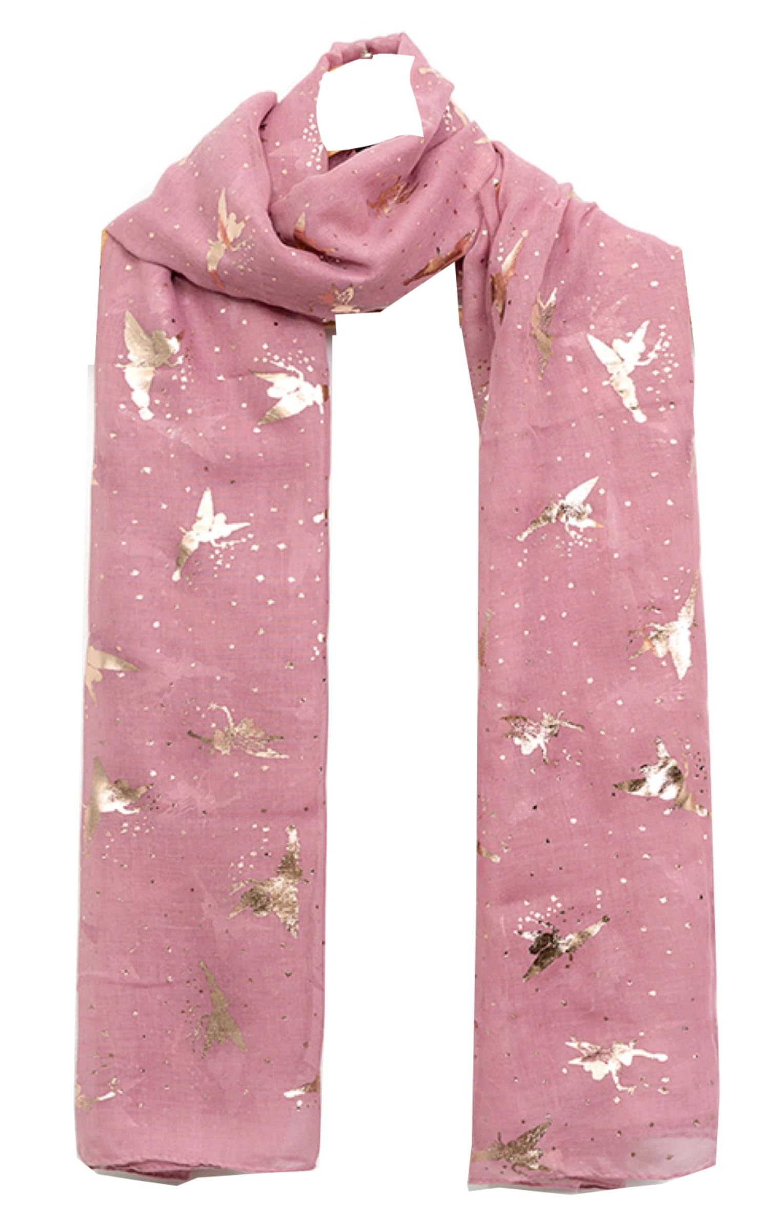 World of Shawls New Ladies Womens Glitter Foil Sparkle Print Scarf Scarves (New Glitter Foil Fairy Dusky Pink)