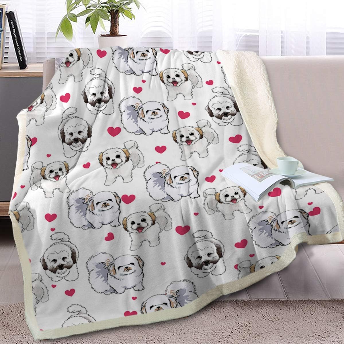 BlessLiving Shih Tzu Sherpa Throw Blanket Super Soft