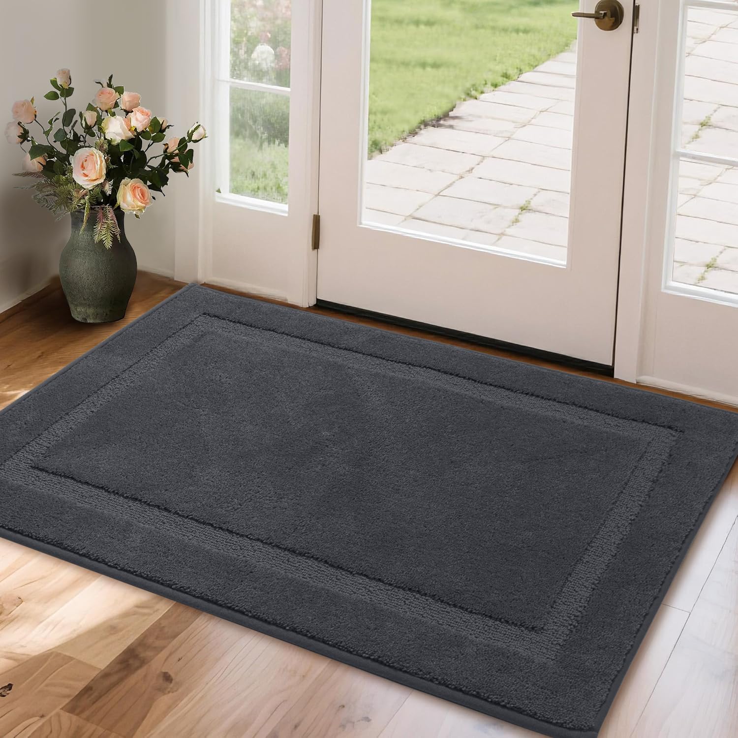 Tapis Entrée Intérieur Antidérapant, Paillasson Attrape-Poussière,Lavable en Machine,Tapis de Sol Absorbante et Doux pour Chien,Entrée, Porte,Chambre,Gris,60cm x 90cm