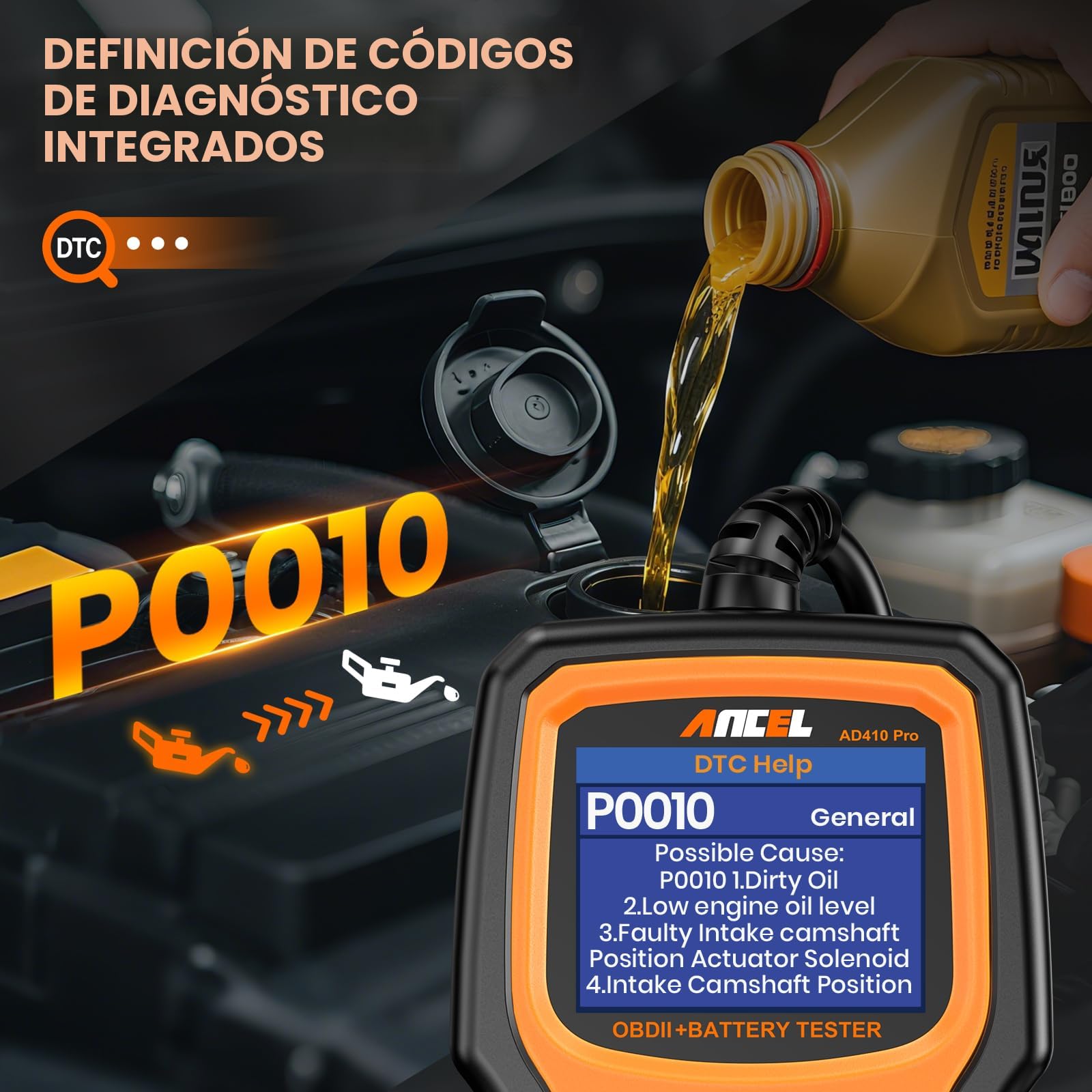 ANCEL AD410 PRO Escáner OBD2 Y Probador De Batería 2 En 1: Diagnóstico De Motor, EVAP, Datos En Vivo Y Análisis De Batería 6V/12V