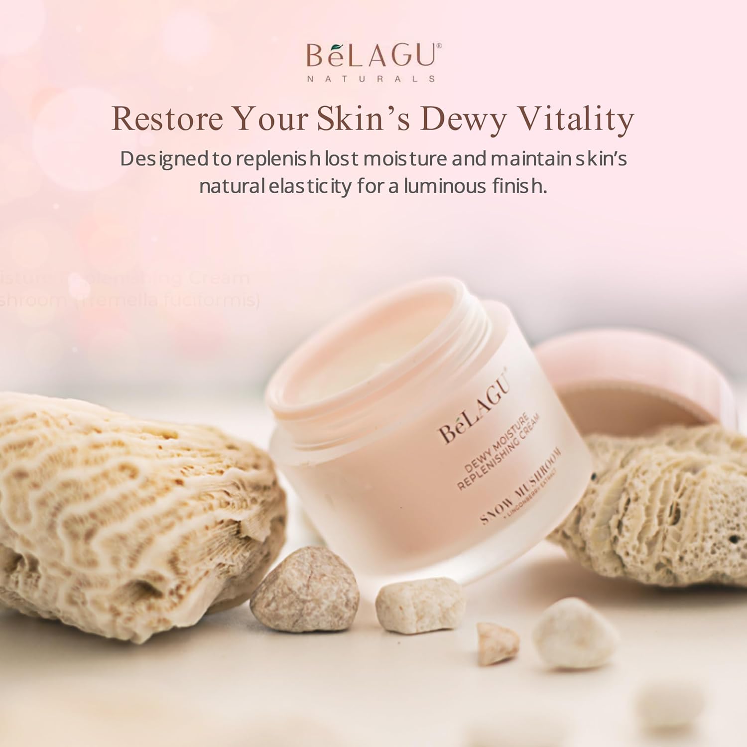 BeLAGU Dewy Moisture Replenishing Cream - Hydrating Facial Moisturizer with Snow Mushroom, Squalane, & Niacinamide for Silky Smooth Skin - Water-Based Anti Aging Face Cream for Natural Daily Skincare - Image 7