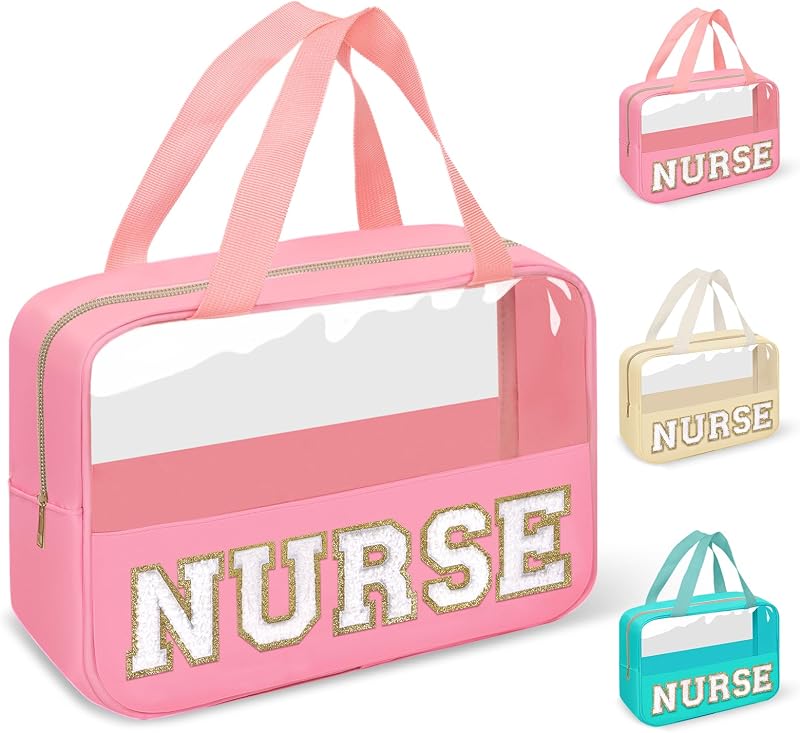 Necessaire transparente izuzta NURSE-Pink com zíper e alças