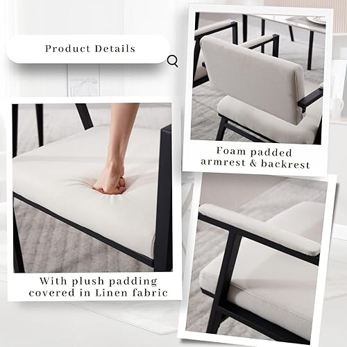 Miniatura 5 de DUOMAY Juego de 2 sillas de comedor modernas, tapizadas de lino, sillas de recepción con respaldo abierto de mediados de siglo con patas de metal