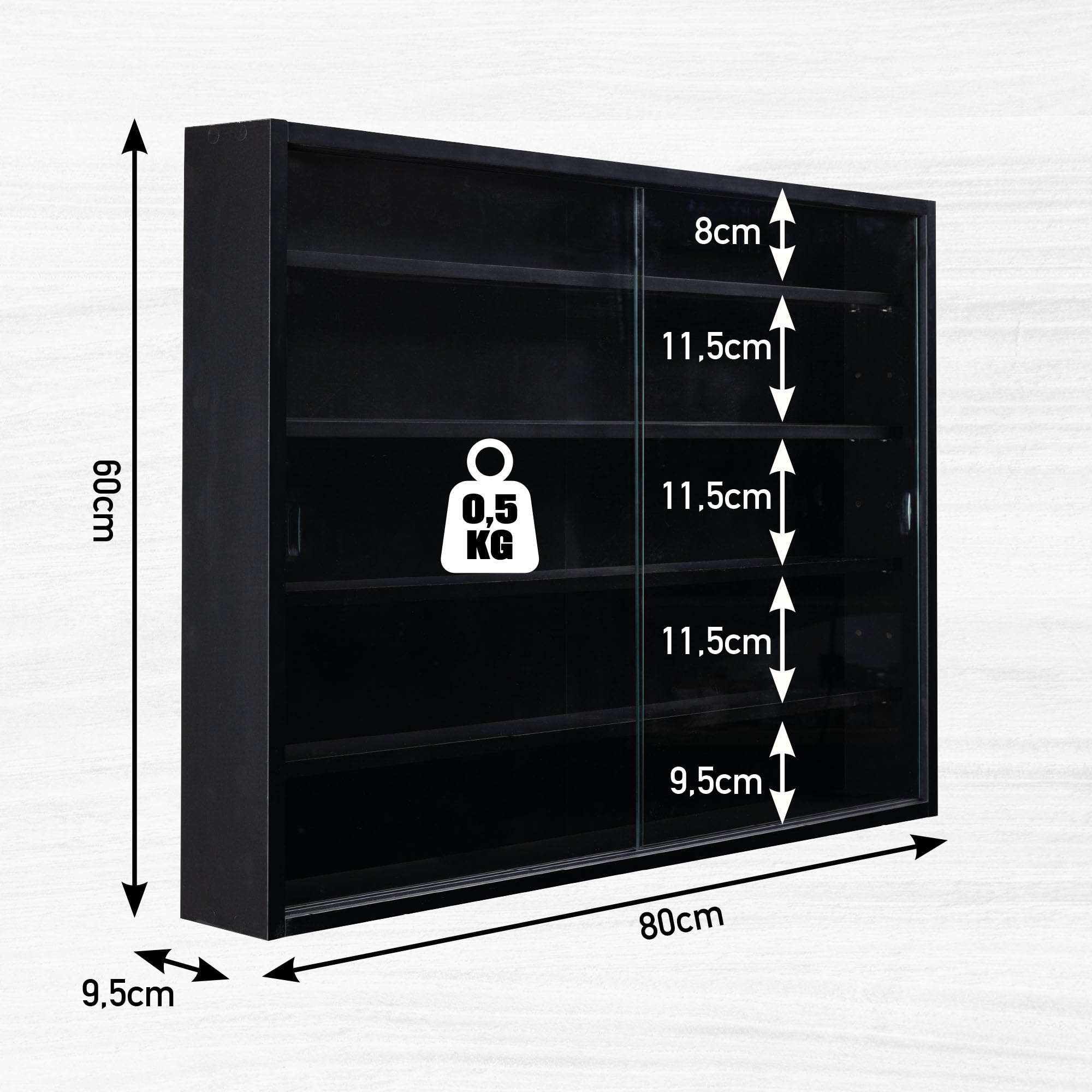 Inter Link - Sammlervitrine - Hängevitrine - Wandregal - Glasvitrine - Wandvitrine - Hängeregal - Schaukasten - MDF - Schwarz (80x60x9.5 cm) Blacklava – Bild 6
