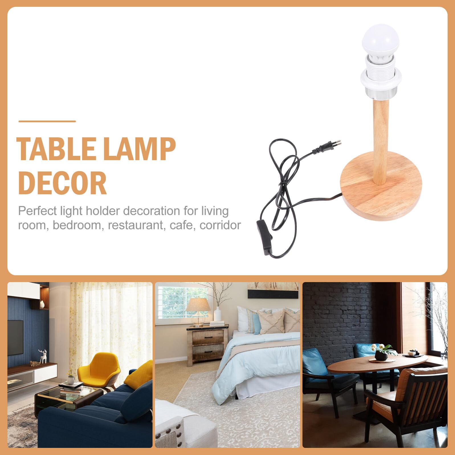 Portalámparas de Madera E27 1a 220v, Base Decorativa Redonda