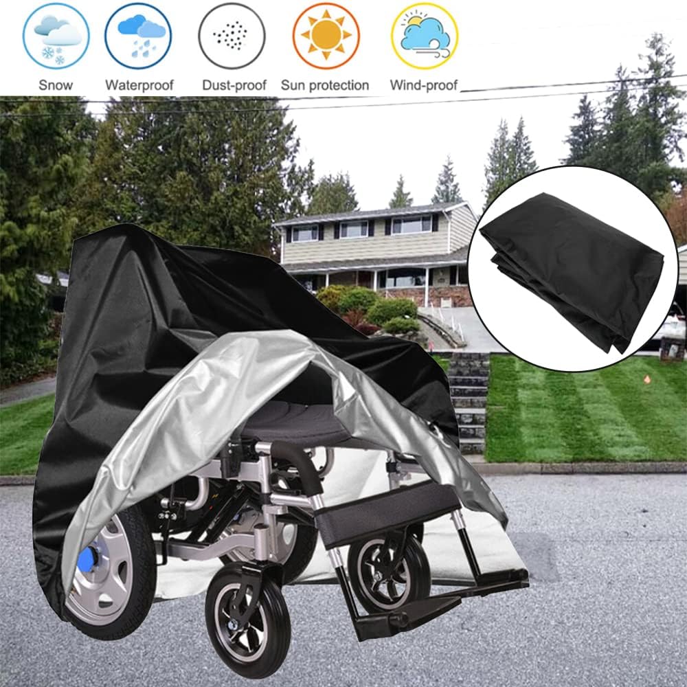 Electric Wheel Chair Cover Waterproof Mobility Scooter Storage Cover for Travel Power Wheelchair Dust Protective Cover with Adjustable Drawstring (45"L x 29.5"W x 51"H, Black)