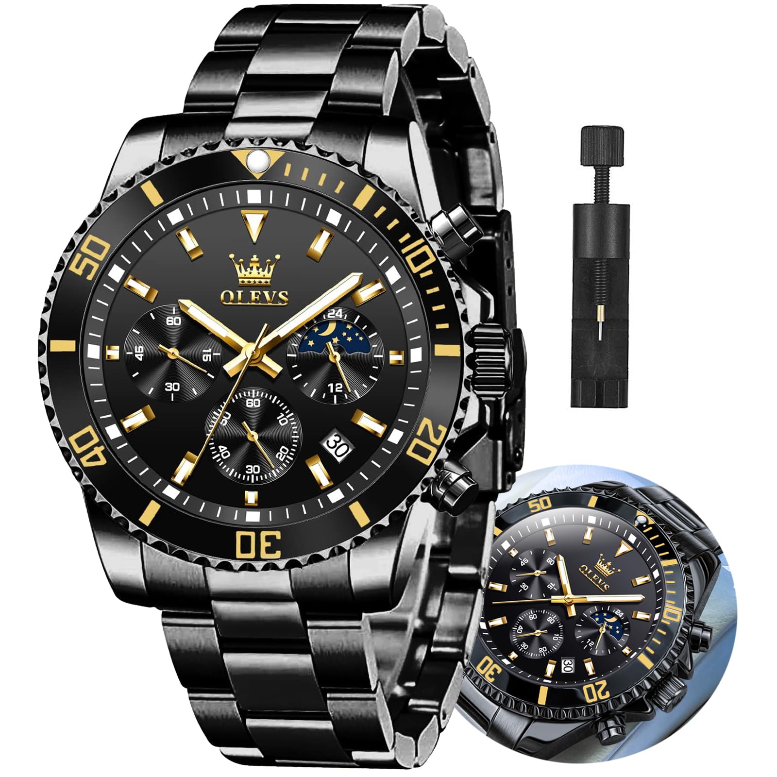 OLEVS Mens Watches Big Face Stainless Steel Waterproof Date Analog Quartz Watches Fashion BusinessWrist Watches for Men…