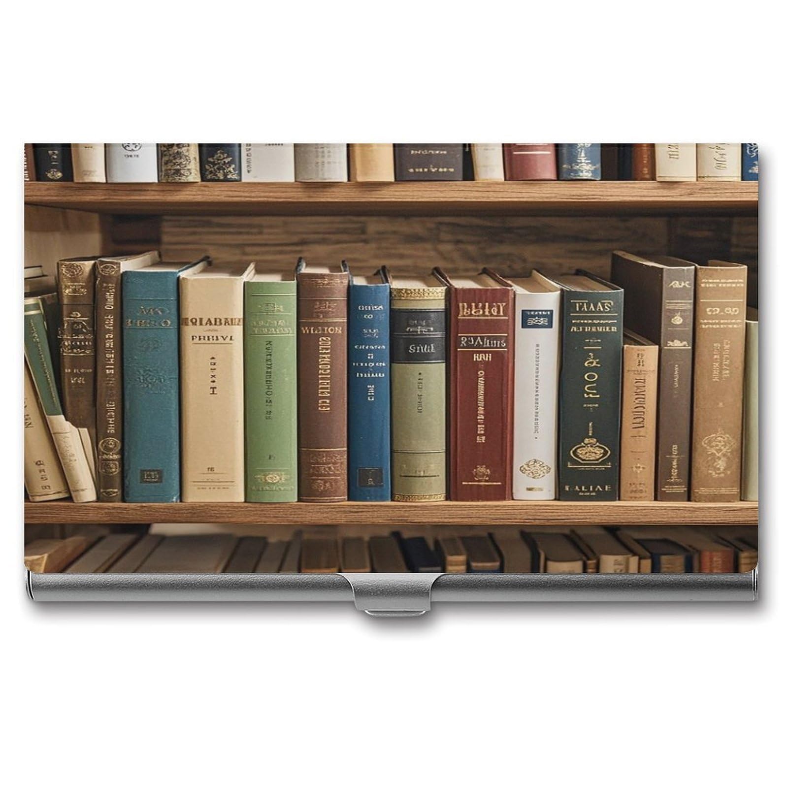FekiLoot Books on The Bookshelf Business Card Holder Aluminum Alloy Business Card Case Convenient to Carry Business Card Dispenser for Men Women