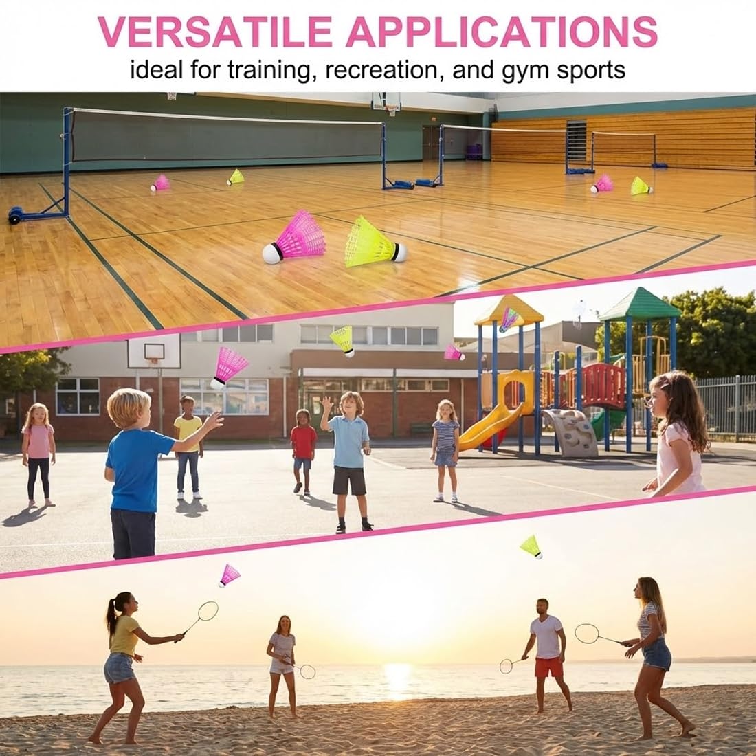 Set da 12 Volano Badminton - Volani per Esterno con Traiettoria Stabile - Palline Speedminton per Allenamento, Tempo Libero e Principianti - Bianco, Giallo, Rosa