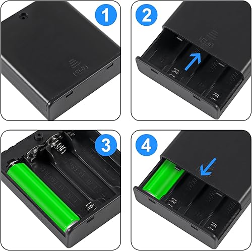 Miniatura 5 de 4 piezas 4 AA soporte de batería USB hembra Socket 4 AA caja de batería titular con cubierta e interruptor de encendido y apagado