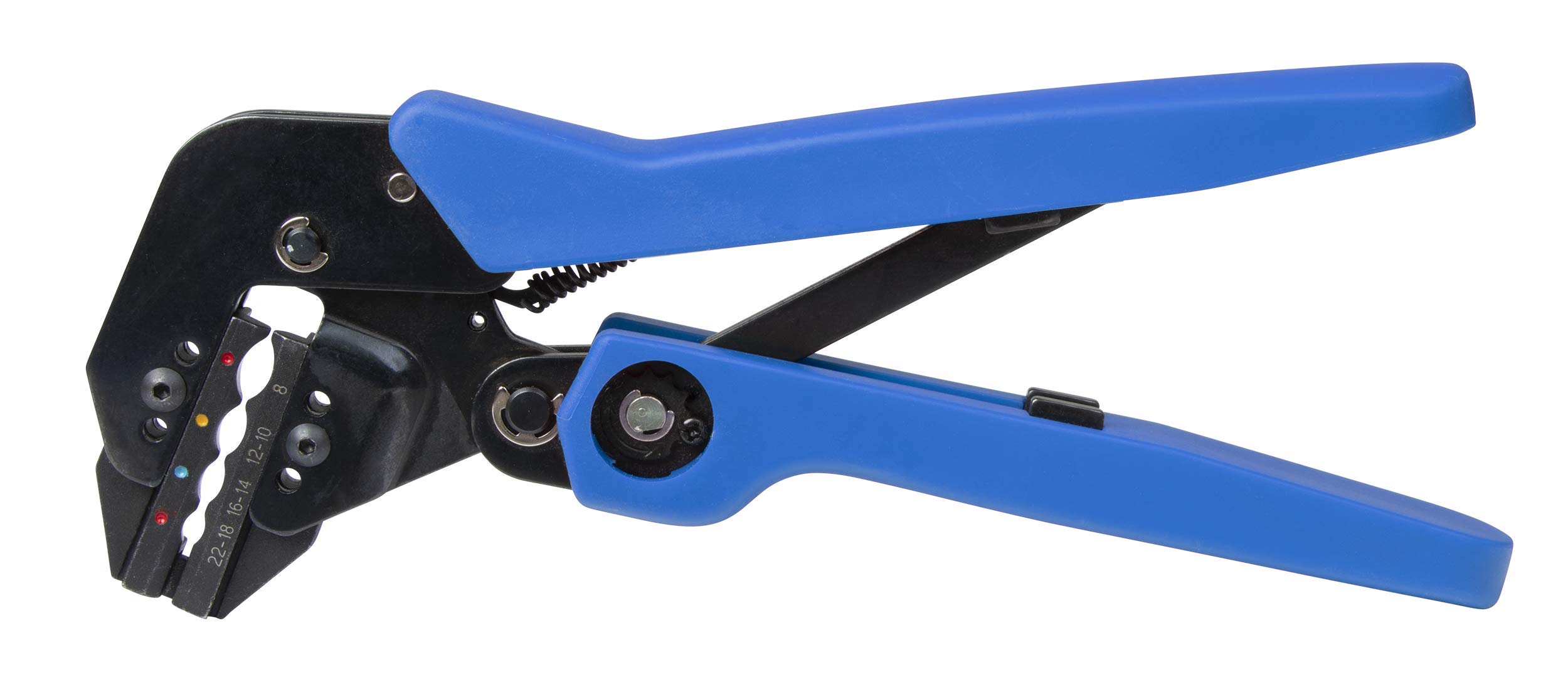 ANCOR MARINE GRADE Products 703015 Angled Single Crimp Ratcheting Crimper - 22 AWG to 8 AWG, Blue/Black