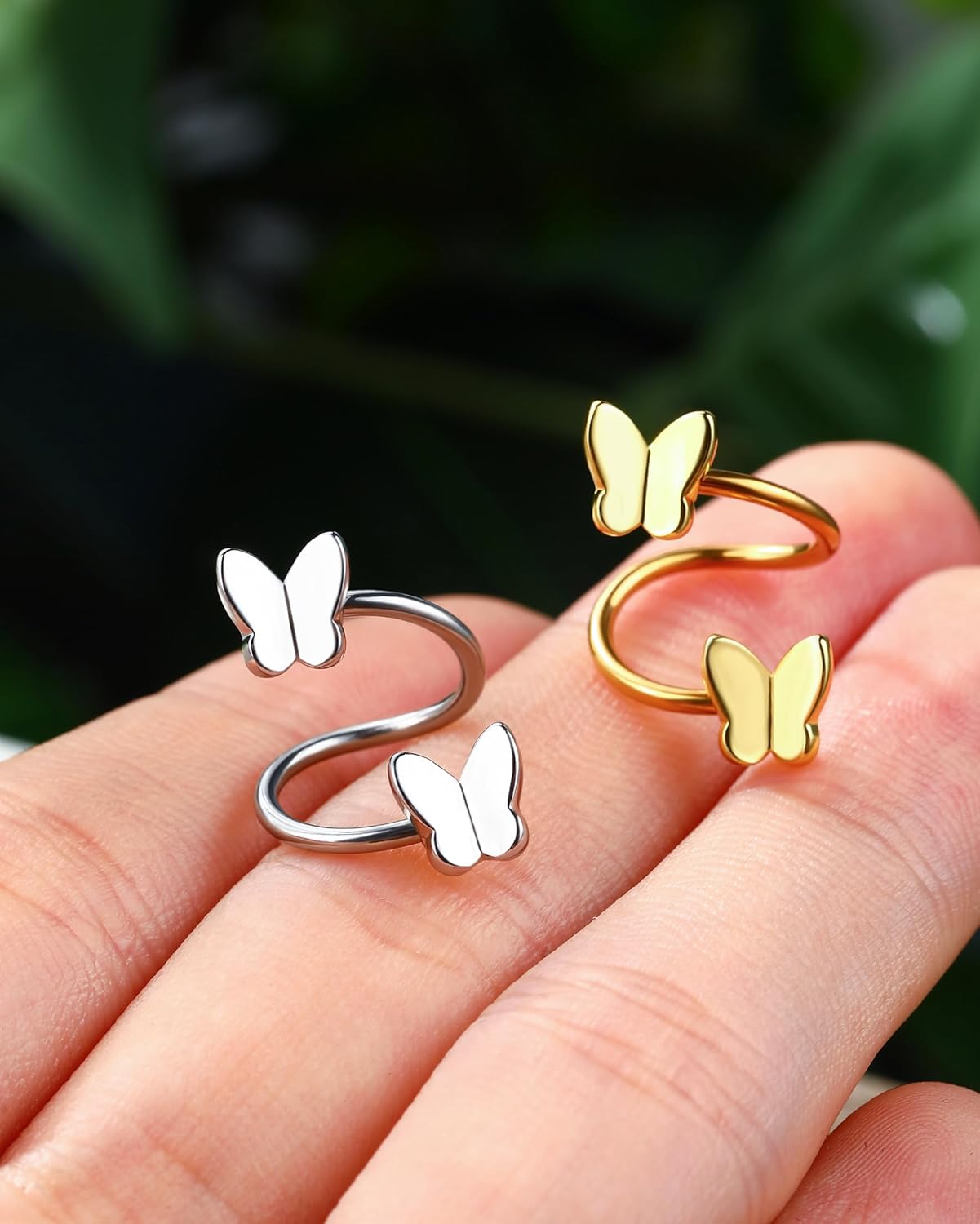 Jewseen Butterfly Twist Helix Earrings 16G Gold Cartilage Earring Surgical Steel Spiral Barbell Lip Helix Piercing Jewelry for Women Men - Image 3