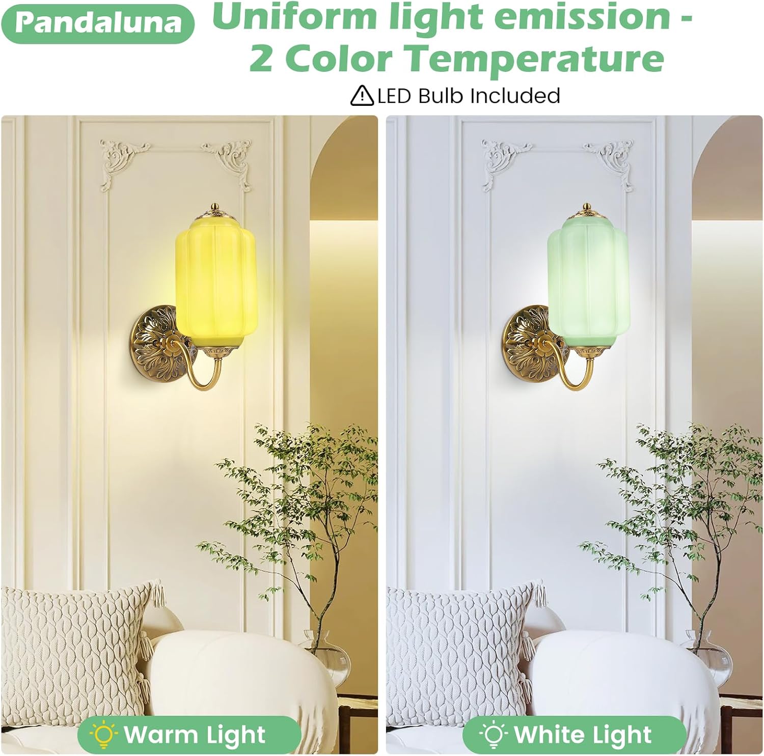 Vintage Wall Sconce, Green Milk Glass Light Fixture, 5.5In Art Deco Antique Wall Sconce for Bedroom Bathroom Living Room Hallway Entryway, E12 LED Bulb Included