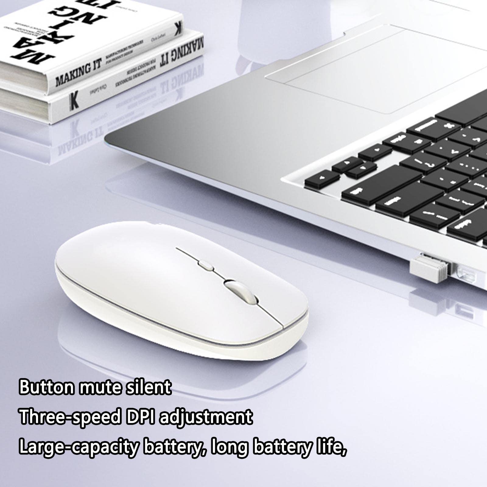 Mysz Mysz bezprzewodowa Mysz komputerowa do laptopa USB do gier Ergonomiczna mysz z możliwością ładowania Urządzenie wskazujące Bluetooth 2,4 GHz Fotoelektryczny(White)
