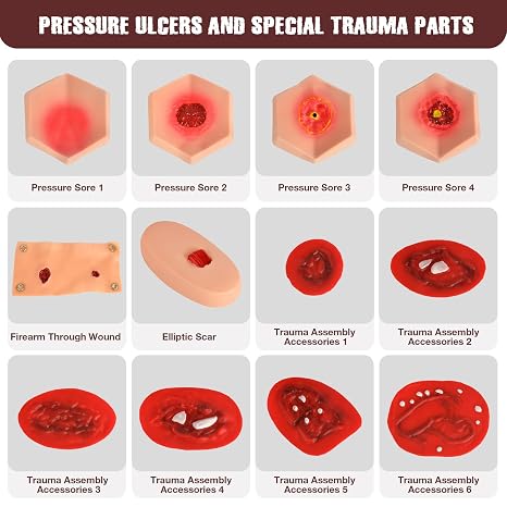 43PCS Trauma Manikin Moulage Kit - Wound Module Set for First Aid & Trauma Care Training, Full Body CPR Manikins,Compatible with Medical Student Training