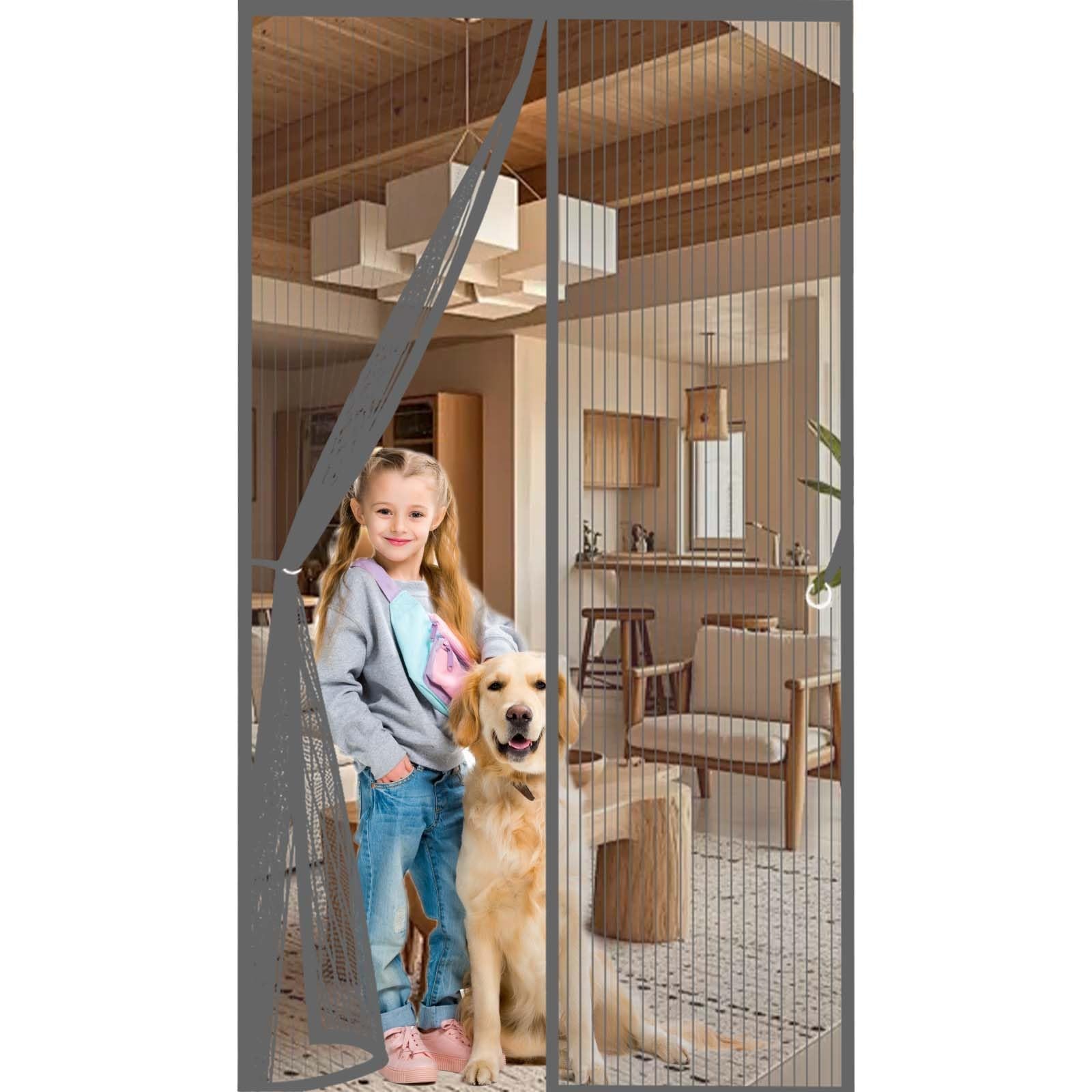 Magnetic Screen Door 160x225cm(WidthxHigh) Powerful Magnets and Full Frame Magic Tape, No Drill Installation Heavy Duty Fly Curtains for Doors Lets Fresh Air in, Hundreds of Sizes, Grey
