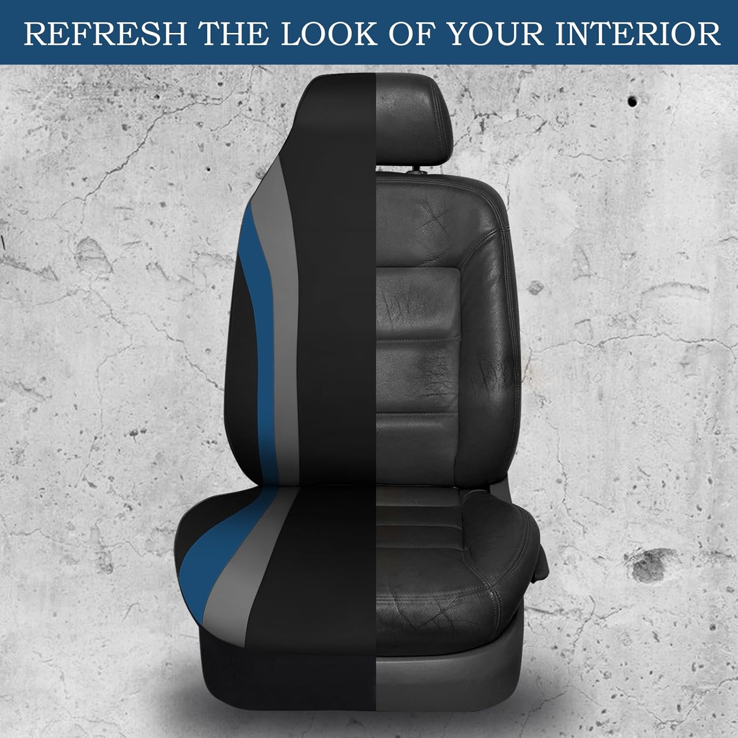 CAR PASS AquaShield Neoprene Waterproof Car Seat Covers for Front Seats Only, High Back Bucket Seat Cover,Airbag Compatible, Line Rider Seat Covers Universal Fit for Auto Truck Van SUV (Black Blue)