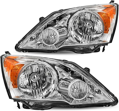 JSBOYAT Par de faros delanteros de repuesto para Honda CR-V 2007-2011, carcasa cromada con reflector ámbar (lado del conductor y del pasajero)