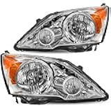 JSBOYAT Headlight Assembly Pair Replacement for 2007-2011 Honda CR-V Front Headlamp Chrome Housing with Amber Reflector (Driver & Passenger Side)