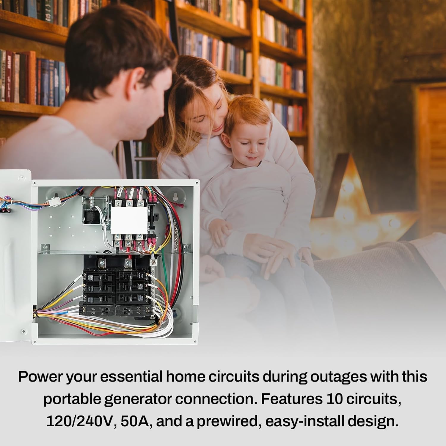 50 Amp 240V Portable Generator Transfer Switch Kit Compatible with Portable Generators Such as XG10000E, XP10000E, GP15000E, and GP17500E, for Generac 9854, Indoor Pre-Wired Panel