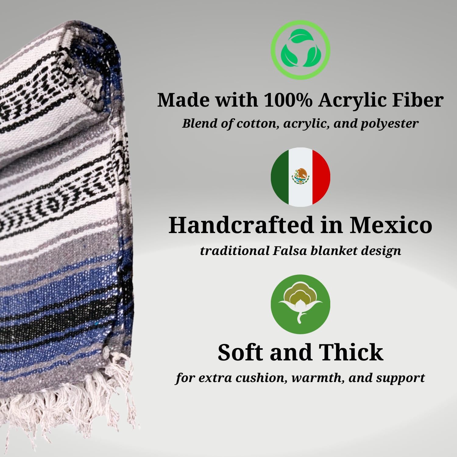 Leos Imports Handmade Classic Mexican Throw Blanket for Camping, Beach, Picnic & Yoga | Serape Blankets for Travel and Outdoor 72 x 49 Inches (Navy Blue)