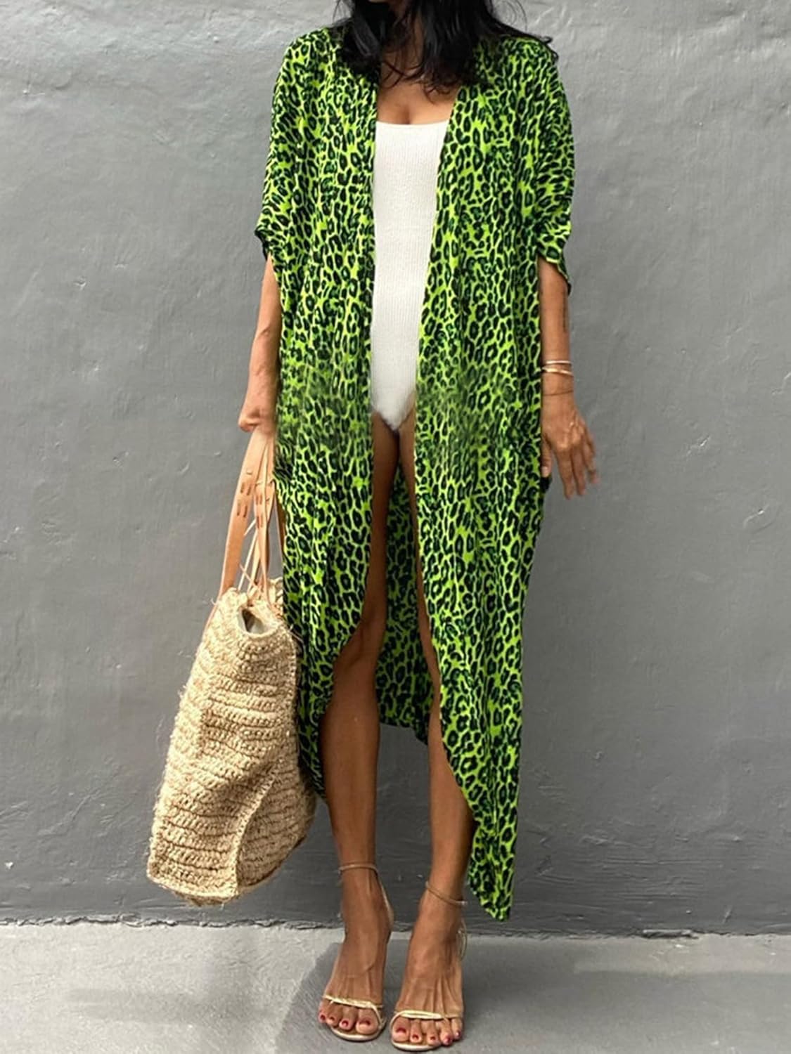 Moss Rose Women Summer Kimono Cardigan Kaftan Cover up Bathing Suit Maxi Beach Vacation Clothes with Belt - Image 5