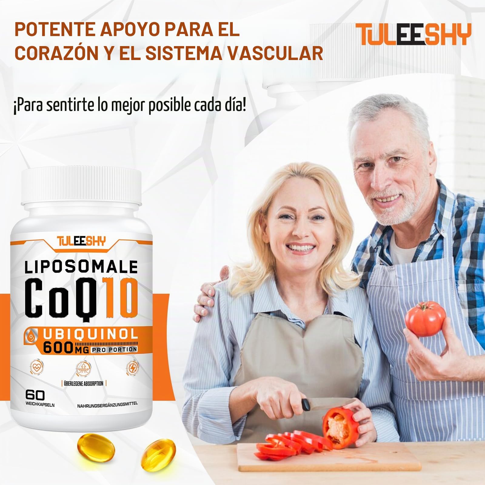 Coenzima Q10 liposomal ubiquinol, dosis alta 600 mg por porción, 300 mg por cápsula, coenzima Q10 antioxidante de alta biodisponibilid (60 cápsulas blandas (paquete de 2))