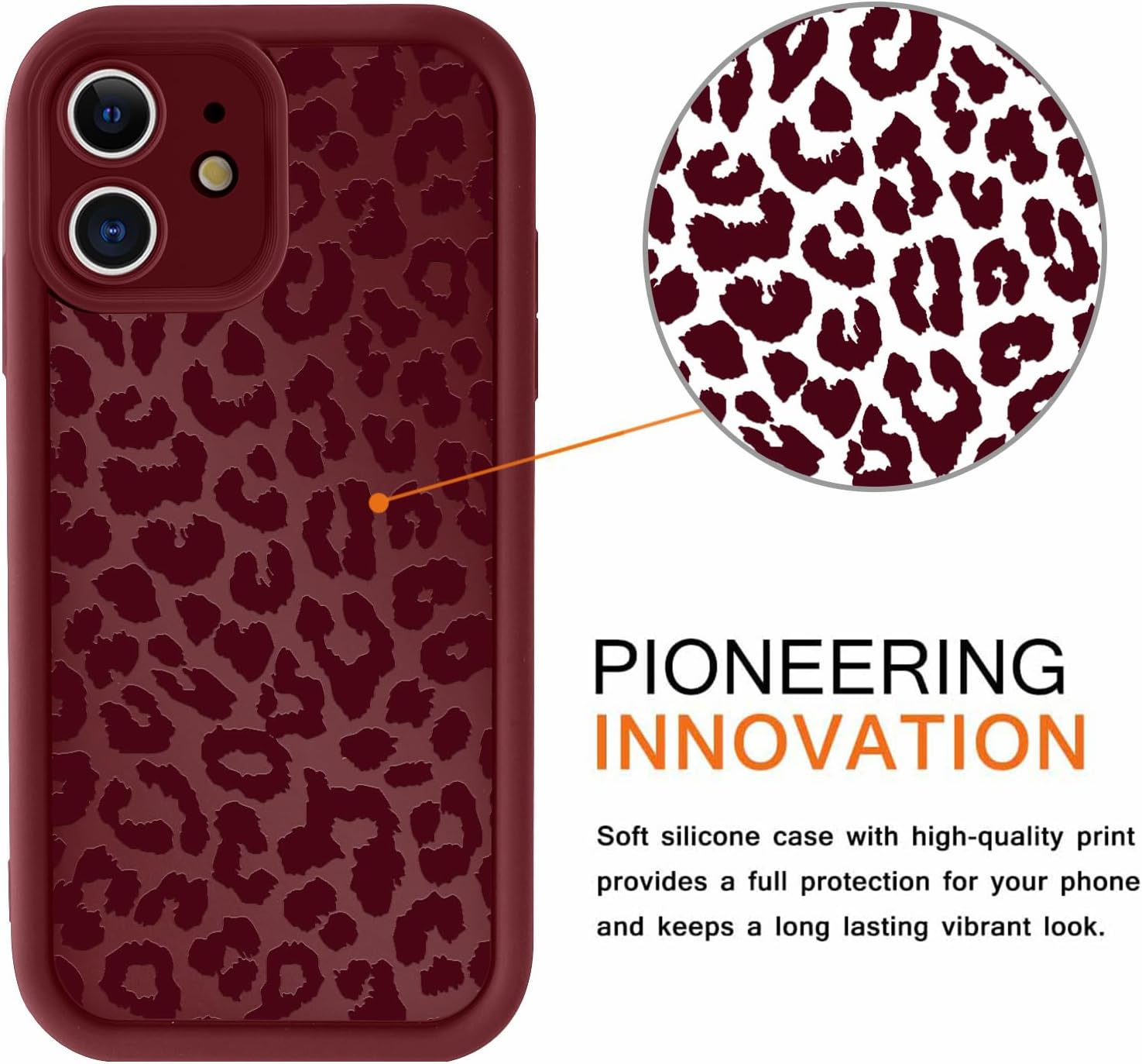 Cute Cheetah Print Phone Case for iPhone 11 Case 6.1", Aesthetic Burgundy Wine Red Leopard Pattern Design Cover Shockproof Soft Slim TPU Full Camera Lens Protective Funda for Women Girls image 3