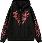 JMKEY Zip Up Oversized Hoodies for Men Women Graphic Goth Jackets Grunge Hoodie Baggy Streetwear Emo Fleece Sweater Unisex