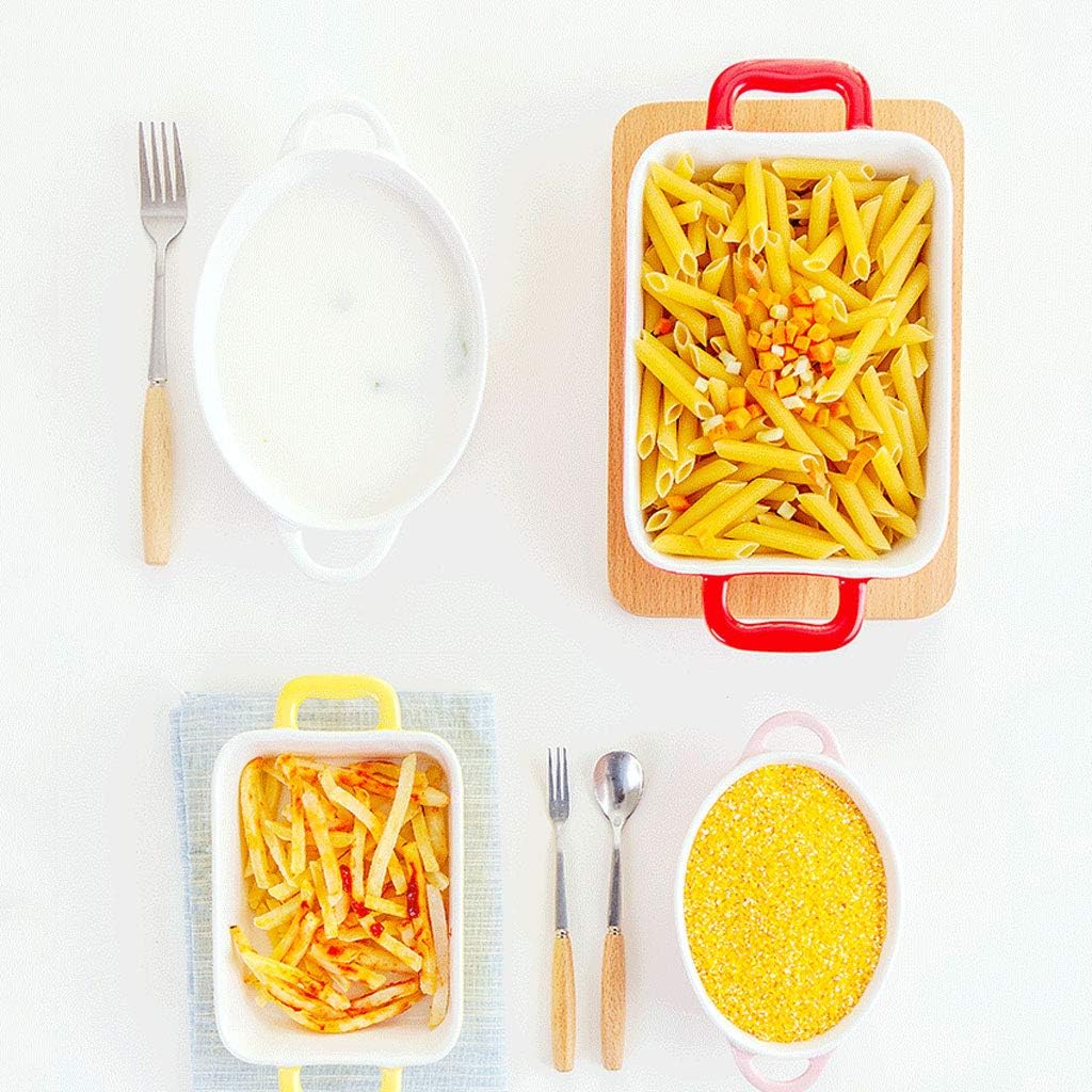 Baking Dish Rectangular Ceramic Grilled Cheese Risotto Baking Pan Microwave Oven Baking Dish Western Pottery 6 Color Optional Bakeware (Color : Yellow) (Pink)