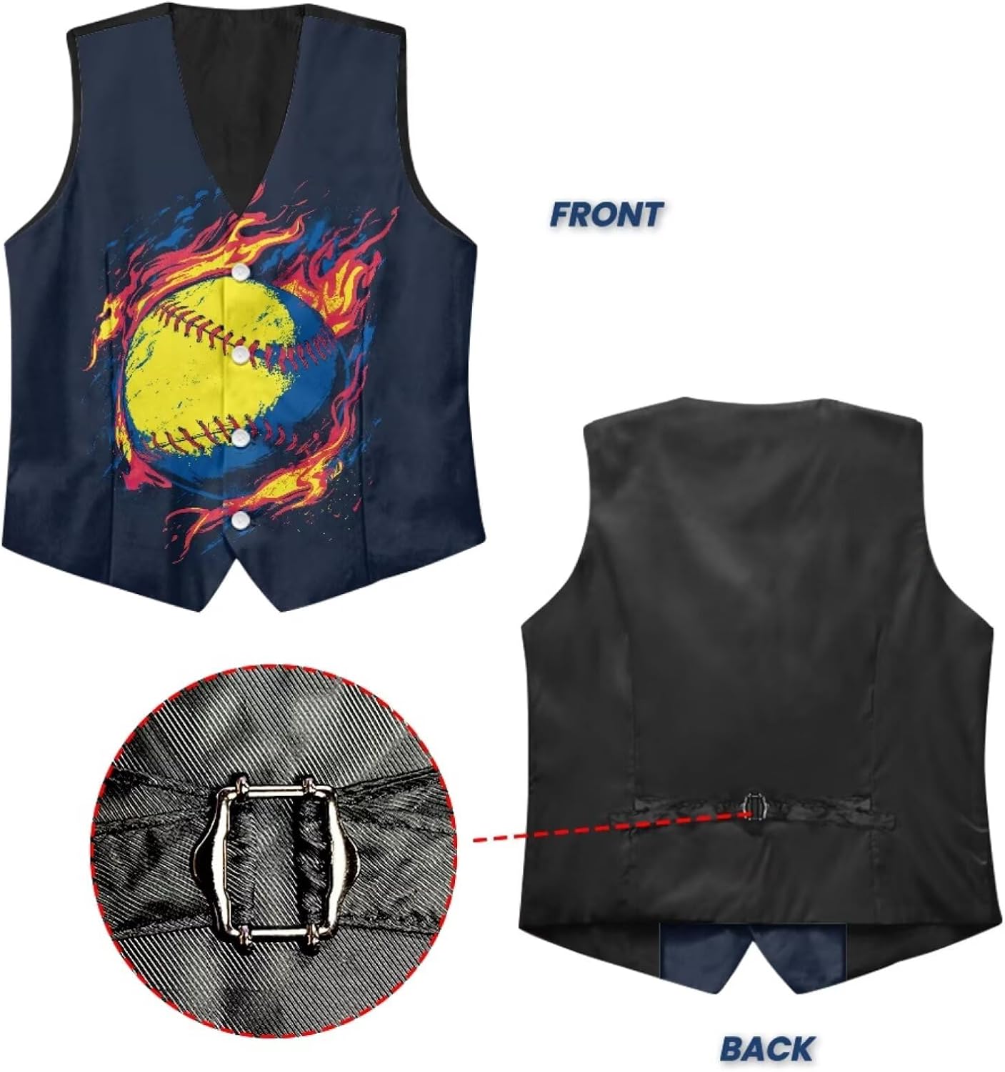 TOADDITDO Ball Print Suit Vest for Men Sleeveless Button Down Vests Casual V-Neck Waistcoat with Back Strap