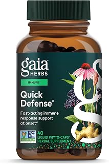 Gaia Herbs Quick Defense, 40 Vegan Capsules, 20 Servings | Echinacea & Elderberry Immune Support Supplement, Fast-Acting, Non-GMO Project Verified*