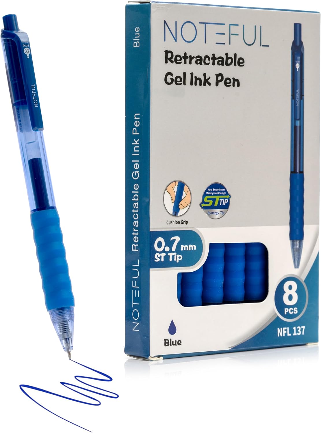 Blue Gel Ink Pens 8 Pack, 0.7mm Retractable ST Tip Pens, Soft Air Cushion Grip, Quick Dry Smooth Writing Pens for Office Work, School Supplies, Note Taking, Journaling and Daily Use