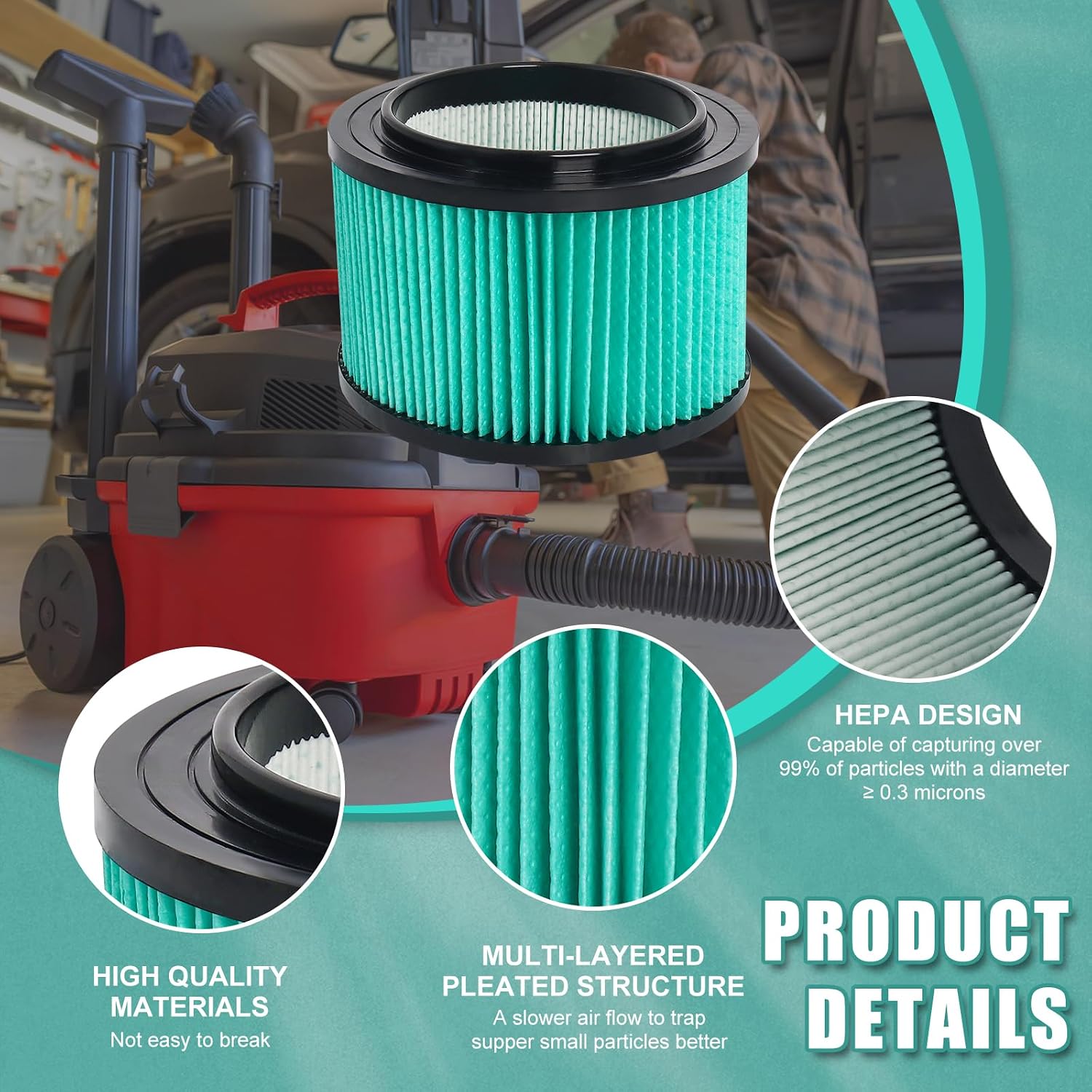 17810 Wet Dry Vacuum Filters Compatible with Craftsman 3-4 Gallon, Blue image 3