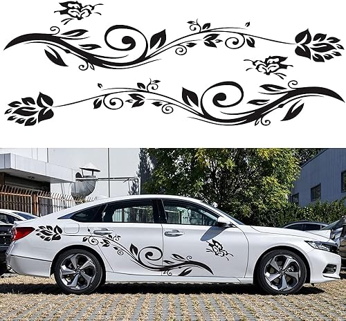 Miniatura 2 de Adhesivos universales de ambos lados para automóvil, diseño de mariposa, flores, vides, calcomanías para el cuerpo, calcomanía para capucha (negro)
