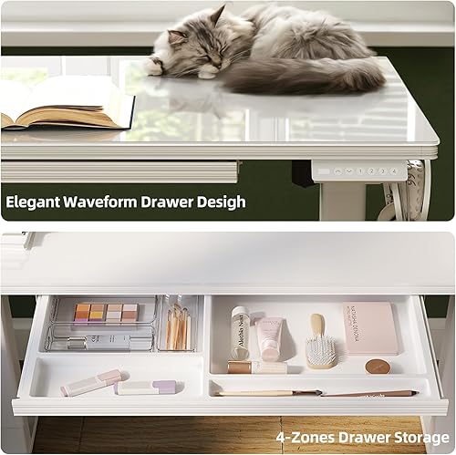 Miniatura 4 de INNOVAR Escritorio de pie de cristal con cajones, escritorio eléctrico de altura ajustable de 40 x 24 pulgadas, escritorio de pie superior de vidrio