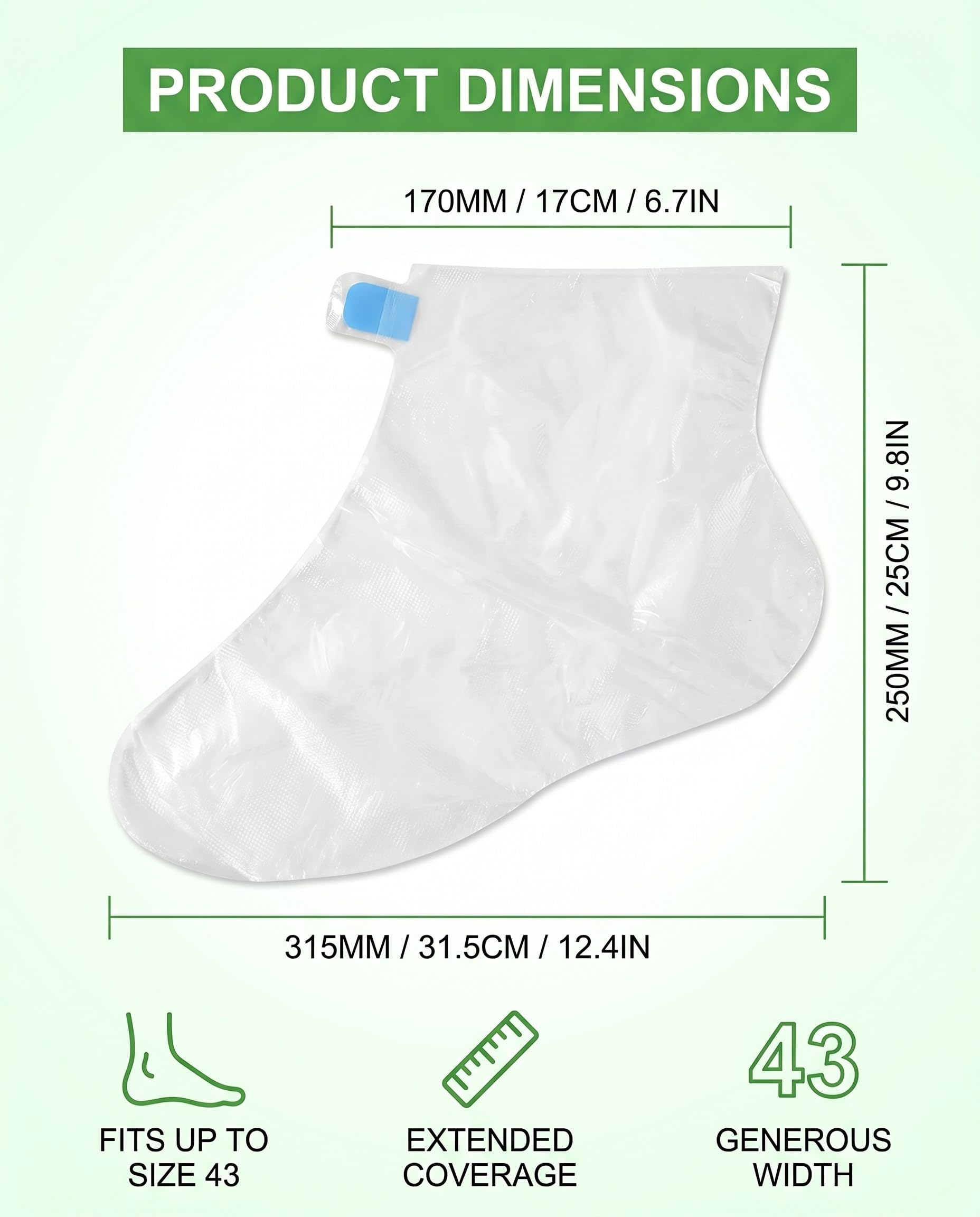 TISCH 100 Pezzi Calzari Monouso 315mm con 100 Adesivi Fissanti Copriscarpe per Paraffina Pedicure Fino Taglia 43