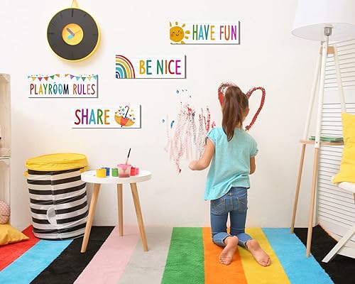 Miniatura 6 de 4 letreros para sala de juegos para niños, decoración de pared para sala de juegos, reglas de juegos, citas, letrero con texto en inglés "Be Nice