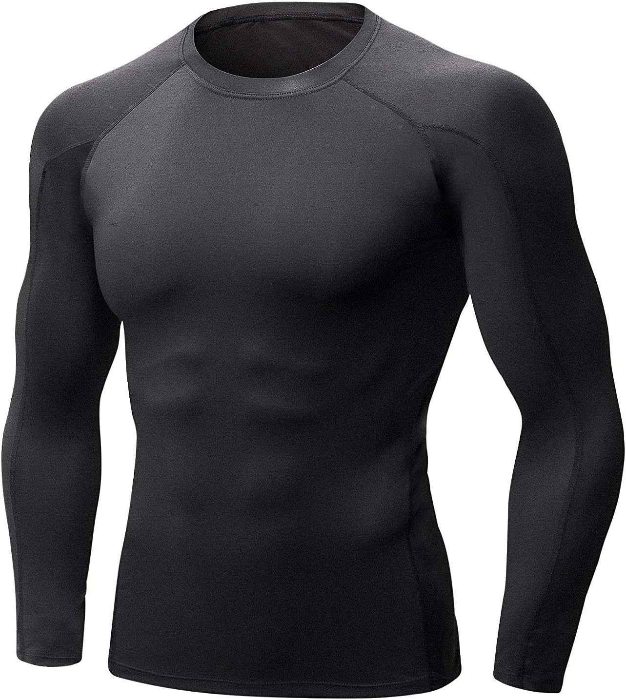 Men Thermal Compression Athletic Sports Ultra Soft Fleece Lined Long Sleeve Cold Weather Winter Warm Base Layer Top (Black, Small)