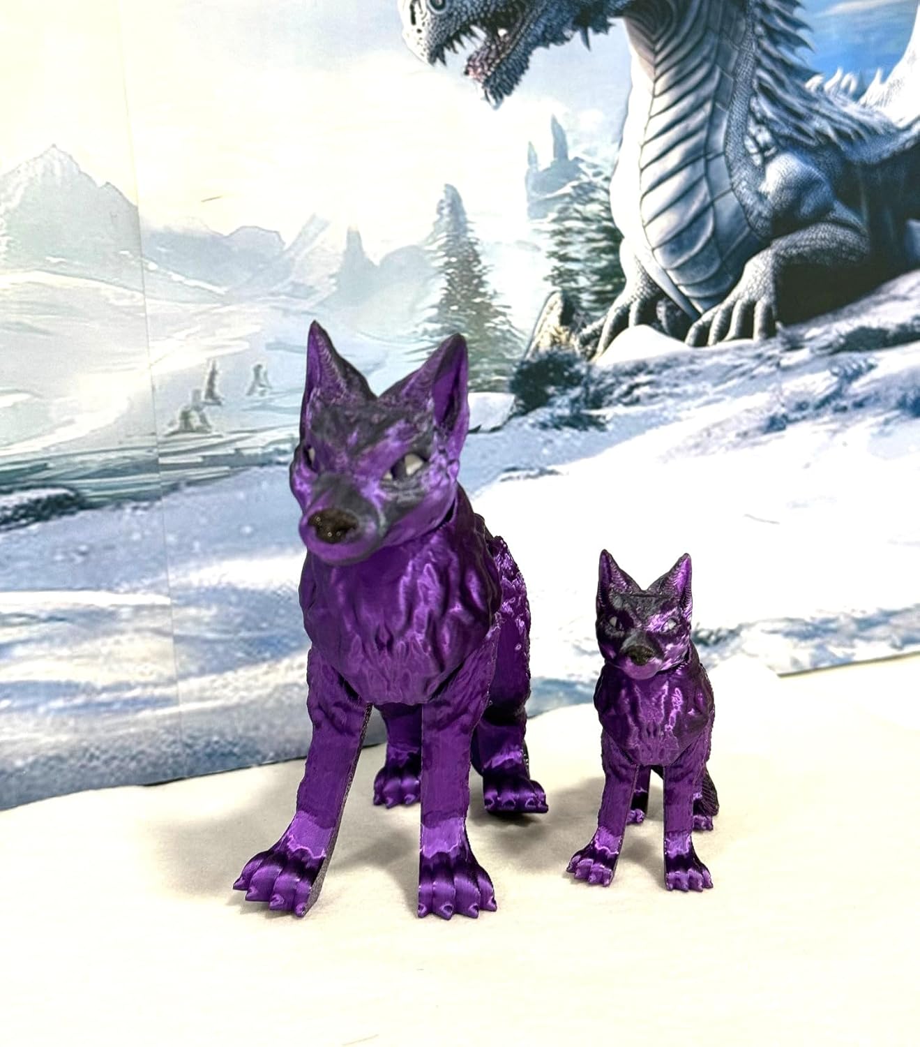 Articulated Wolf 3D Printed Wolf Toy, Mother and Child Wolf Fidget Toy, 2 pcs Articulated Fidget Toy 3D Printed Gift for Him, Executive Desk Toy, Home Decor (Black and Purple)