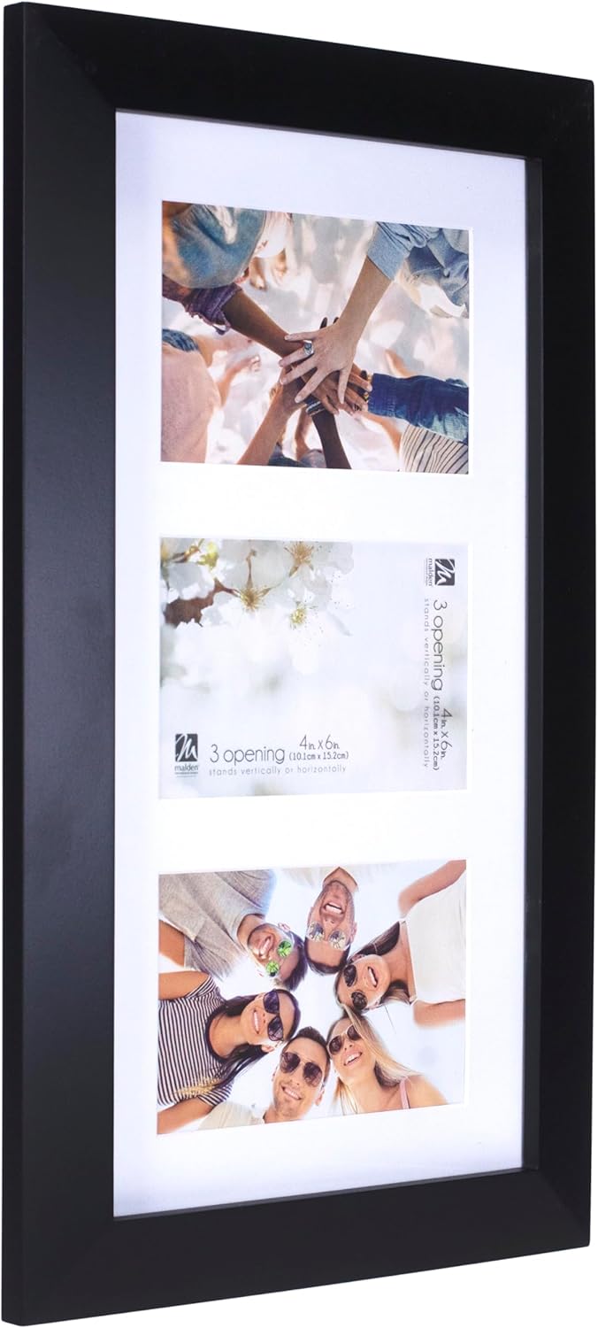 Malden International Designs Berkeley Matted Black Wood Collage Picture Frame, 3 Option, 3-4x6, Black