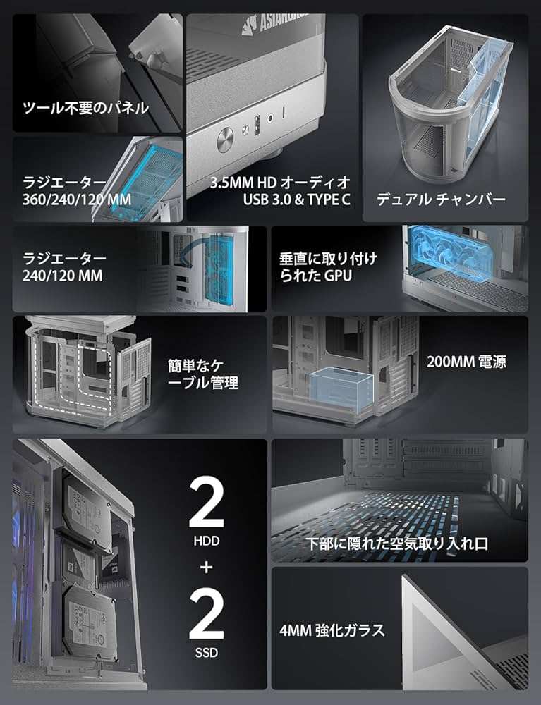 Amazon.co.jp: AsiaHorse ATX PCケース ミドルタワー デュアル