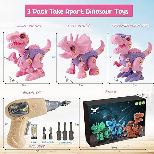 Miniatura 6 de FREE TO FLY Juguetes para niñas de dinosaurio desmontable juguetes de dinosaurio rosa para niños de 3-5, 5-7, aprendizaje de troncos, juguetes
